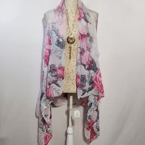 Accents by Lavello Women's OS Convertible Chiffon Vest Scarf Wrap Floral Fairy